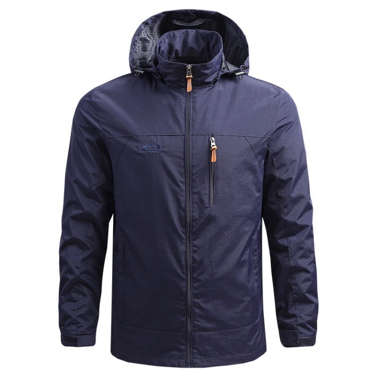 Men's Navy Blue Raincoat With Hood